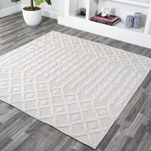 Peralta Ivory 5 ft. Square Moroccan Diamond Indoor/Outdoor Area Rug