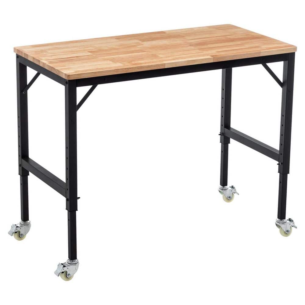 Tileon Rectangular Metal Outdoor Side Table with Wheels, Heavy-Duty ...