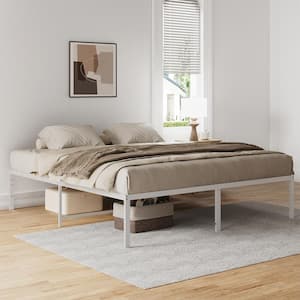 18in. White Bed Frame King Metal Platform Bed with Underbed Storage