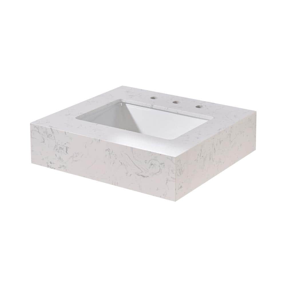 24" White Ceramic Bathroom Vanity Top with Sink