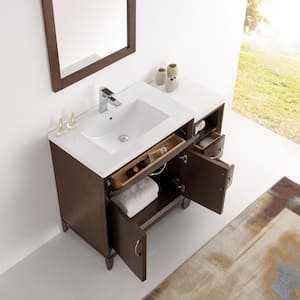 Cambridge 41 in. Vanity in Antique Coffee with Porcelain Vanity Top in White with White Ceramic Basin and Mirror