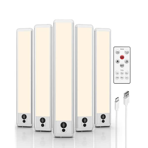9.06 in. 5-Pack Battery Operated Wireless USB Charging White Integrated LED Linkable Under Cabinet Light, Closet Light