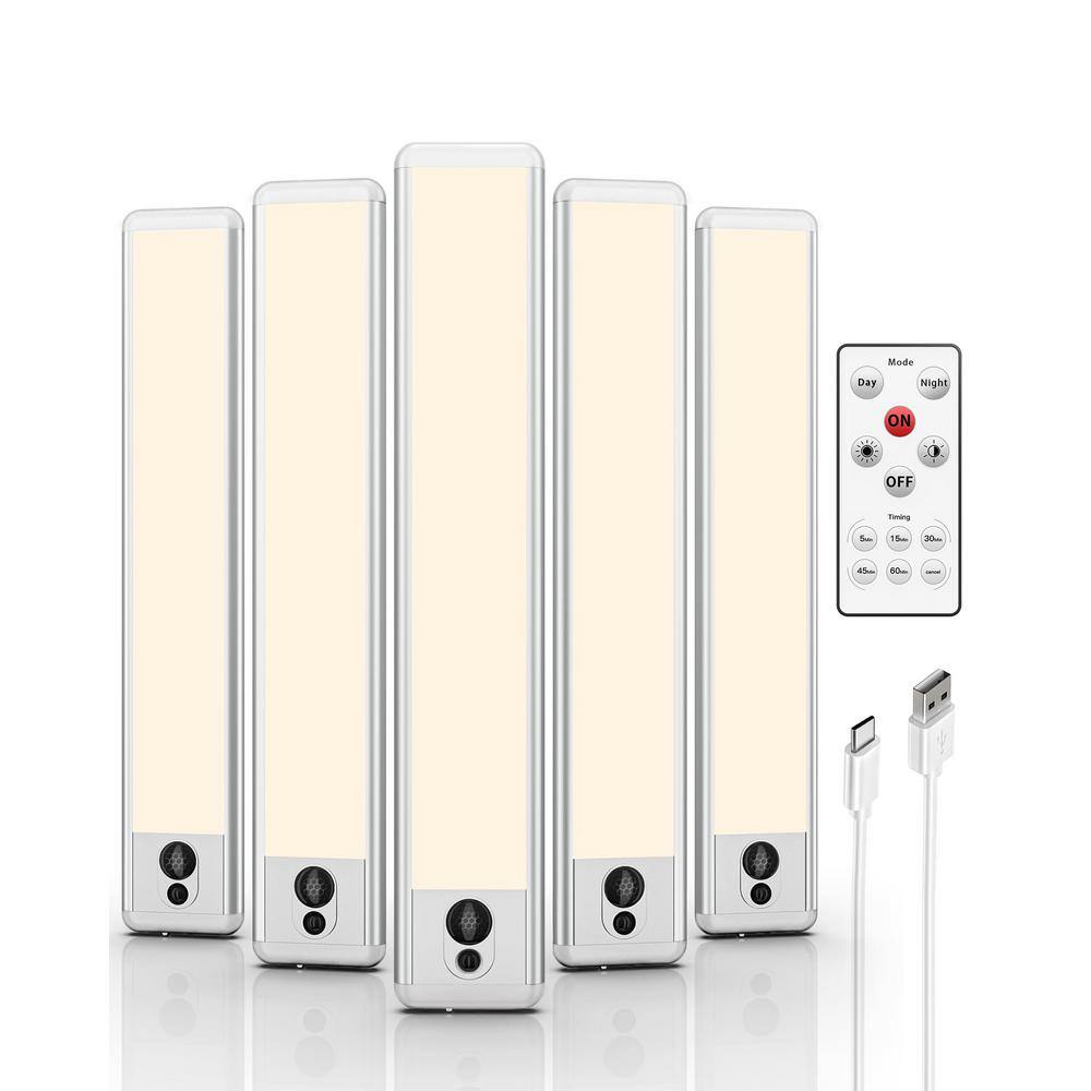 9.06 in. 5-Pack Battery Operated Wireless USB Charging White Integrated LED Linkable Under Cabinet Light, Closet Light price history on PriceWatchPro