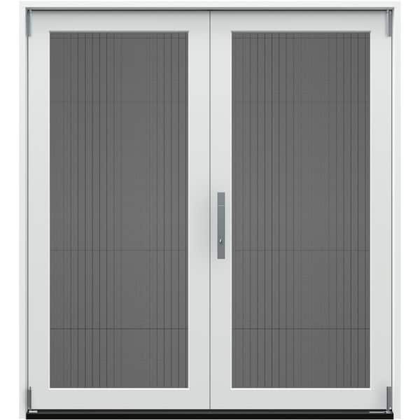 60 in. x 80 in. F4500 Right-Hand Primed Fiberglass 2-Panel Folding Patio Door w/ Low-E Glass and Retractable Screen