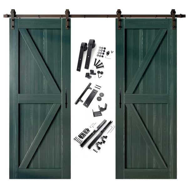 HOMACER 36 in. x 84 in. K-Frame Royal Pine Double Pine Wood Interior Sliding Barn Door with Hardware Kit Non-Bypass