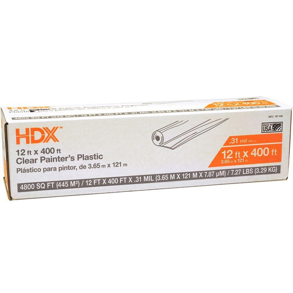HDX 12 ft. W x 400 ft. L 0.31 mil High Density Painters Plastic Sheeting HSHD12 400 The Home Depot