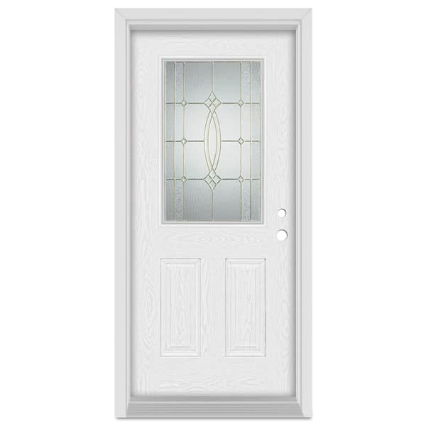 Stanley Doors 32 in. x 80 in. Diamanti Classic Left-Hand 1/2 Lite Brass Finished Fiberglass Oak Woodgrain Prehung Front Door
