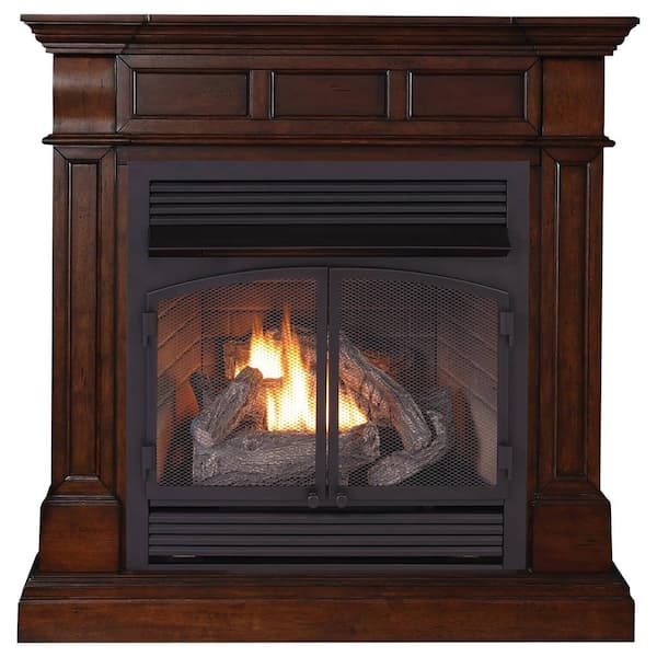 ProCom Heating 32 000 BTU Dual Fuel Vent Free Gas Fireplace System Remote Control in Auburn Cherry