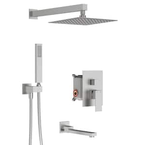 AIM 1-Spray 12 in. Dual Wall Mount Fixed and Handheld Shower Head 1.8 GPM in Brushed Nickel(Tub Faucet & Valve Included)