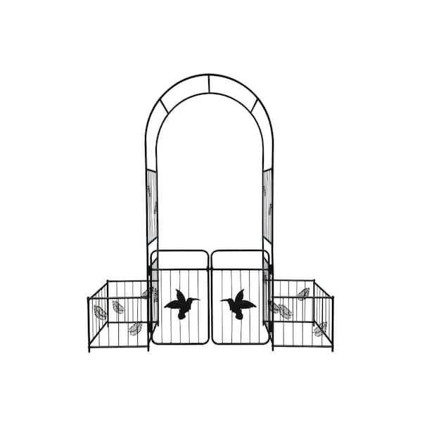 Siavonce 87.00 in. H Metal Garden Arch with Doors Arbor Trellis