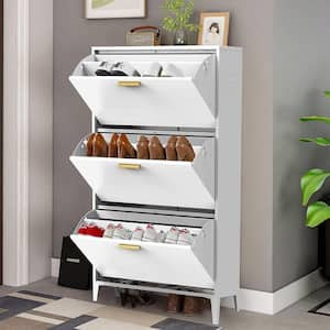 48 in. H x 28 in. W White Steel 3-Drawers Shoe Storage Cabinet Freestanding Shoe Rack Storage Organizer with Flip Door