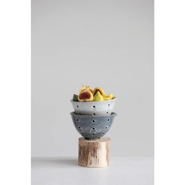 Storied Home Round Stoneware Berry Bowls with Spouts and Reactive Glaze Finishes (Set of 2)