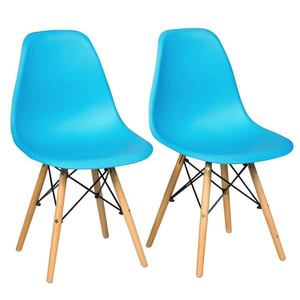 Boyel Living Blue 2-Piece Mid Century Dining Side Chairs with Wood Legs