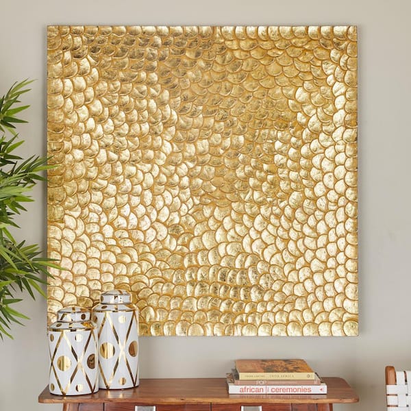 Litton Lane 48 in. x  49 in. Wood Gold Carved Scales Abstract Wall Decor with Hammered Inspired Design