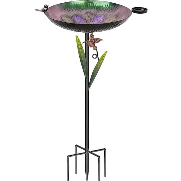 13.2 in. Dia Metal Bird Bath for Outside Durable Iron Garden Birdbath and Feeder for Patio (Purple to Green)