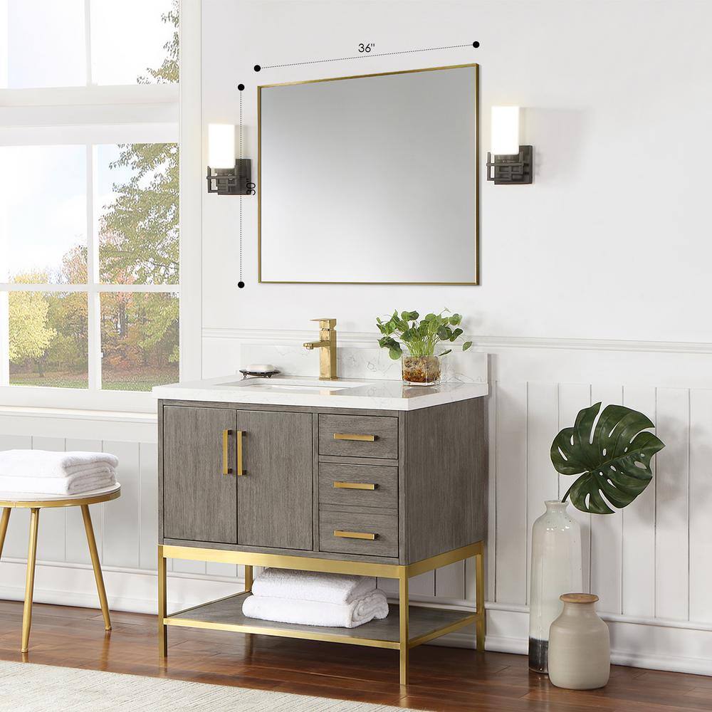 Elegant Rectangular 36" Brushed Gold Aluminum Vanity Mirror