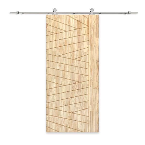 CALHOME 30 in. x 80 in. Natural Pine Wood Unfinished Interior Sliding Barn Door with Hardware Kit