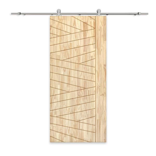 CALHOME 42 in. x 96 in. Natural Pine Wood Unfinished Interior Sliding Barn Door with Hardware Kit