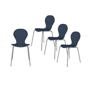 Alumnus Mid Century Modern Armless Dining Chairs in Blue Finish (Set of 4)