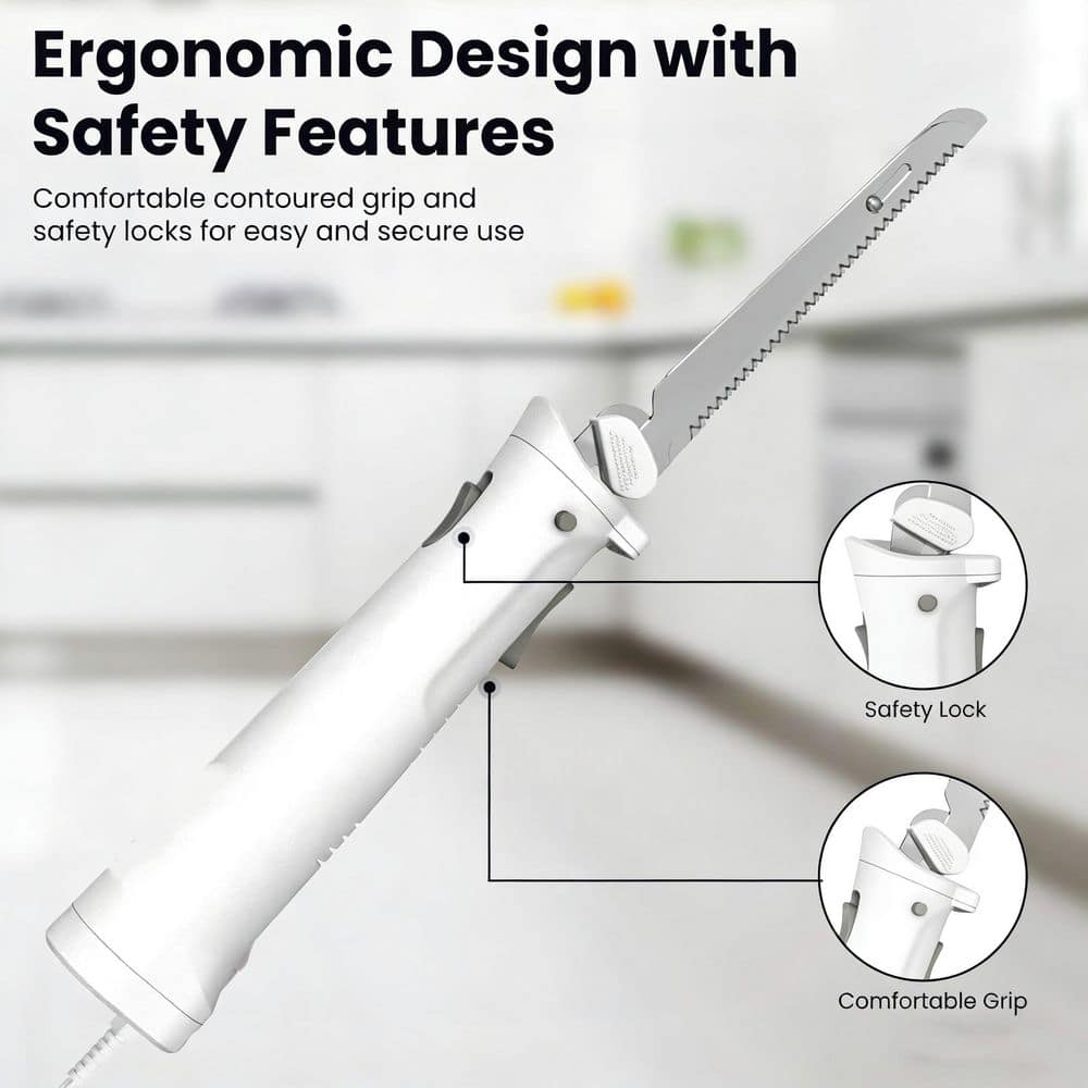 8 in. Stainless Steel Electric Knife with 4 Blades and Safety Lock, for Cutting Meats, Poultry, Bread, Cheese and More - Thumbnail 3