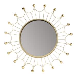 25 in. x 25 in. Modern Round Frameless Evander Gold Bulb Wall Decorative Mirror