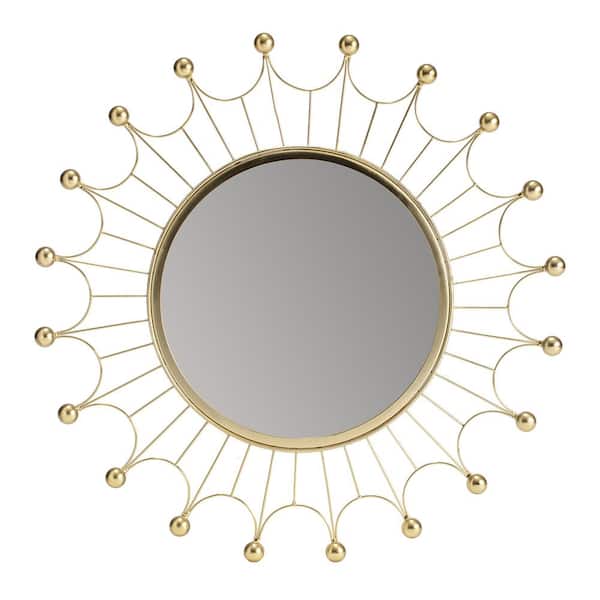 Habitat 25 in. x 25 in. Modern Round Frameless Evander Gold Bulb Wall Decorative Mirror
