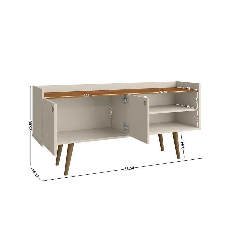 Bogart 53.54" Off-White Mid-Century Modern TV Stand with Cabinet