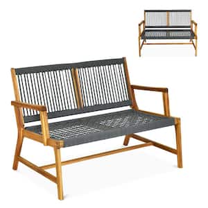 46 1/2 in. 2 Person Natural Wood Outdoor Bench,  Woven Ropes