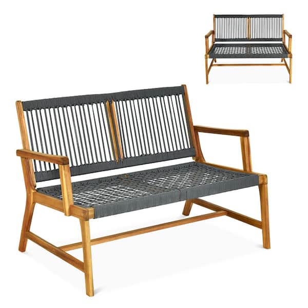 ANGELES HOME 46 1/2 in. 2 Person Natural Wood Outdoor Bench,  Woven Ropes