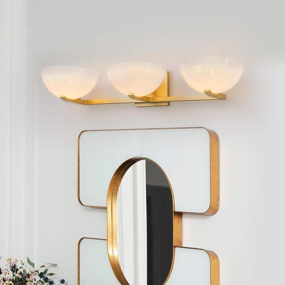 29 in. 3-Light Modern Gold Bowl Wall Sconce with Gradient White Glass Shade for Bedroom Hallway Bathroom Vanity price history on PriceWatchPro