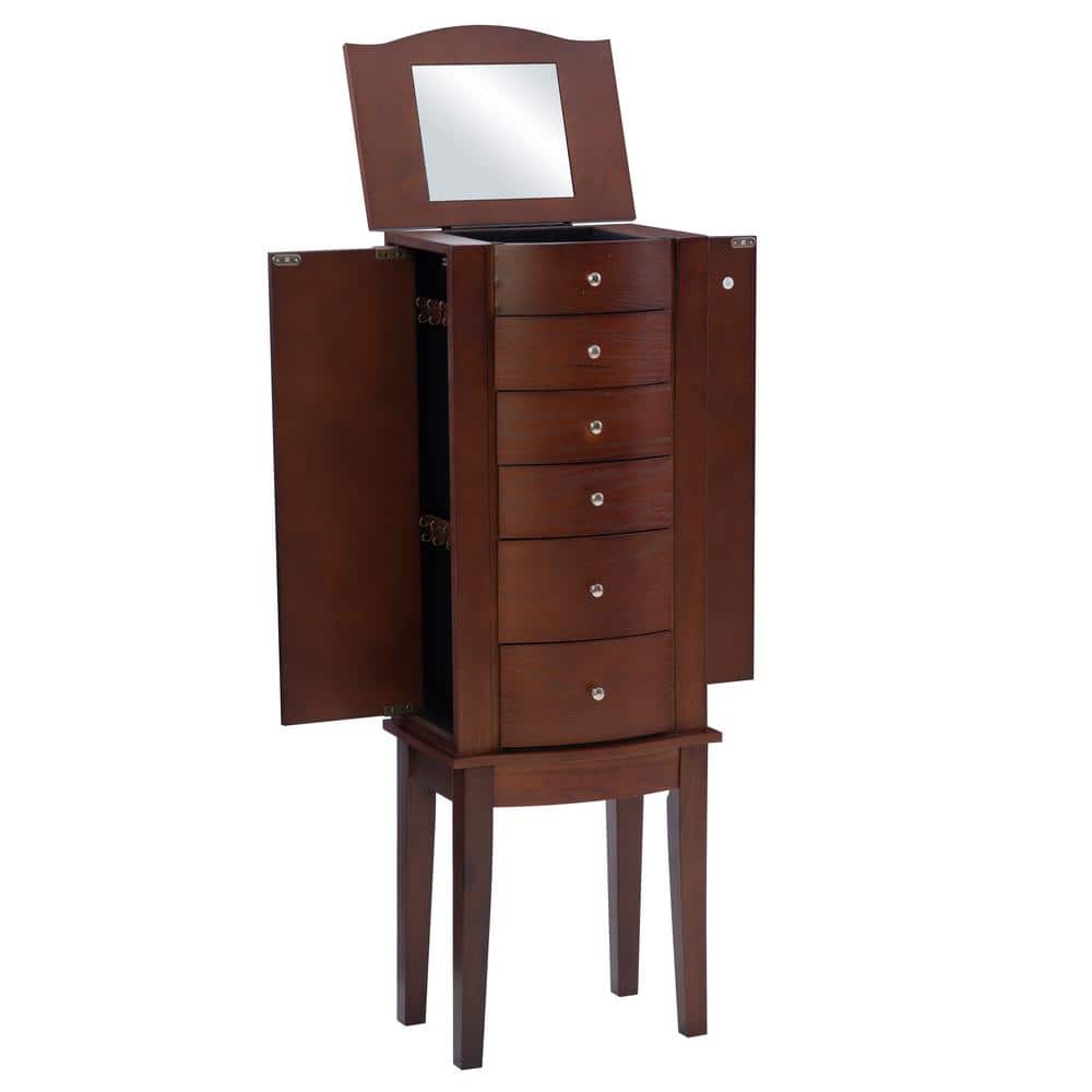 Contemporary Merlot Black Lined Freestanding Jewelry Armoire