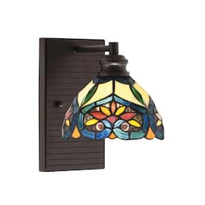 Albany 1-Light Espresso 7 in. Wall Sconce with Pavo Art Glass Shade