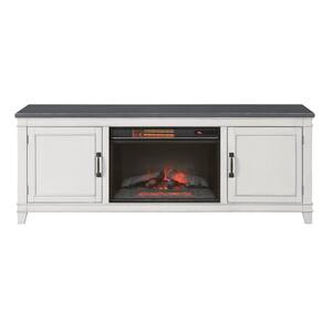 Del Mar 70 in. White and Grey TV Stand with Electric Fireplace