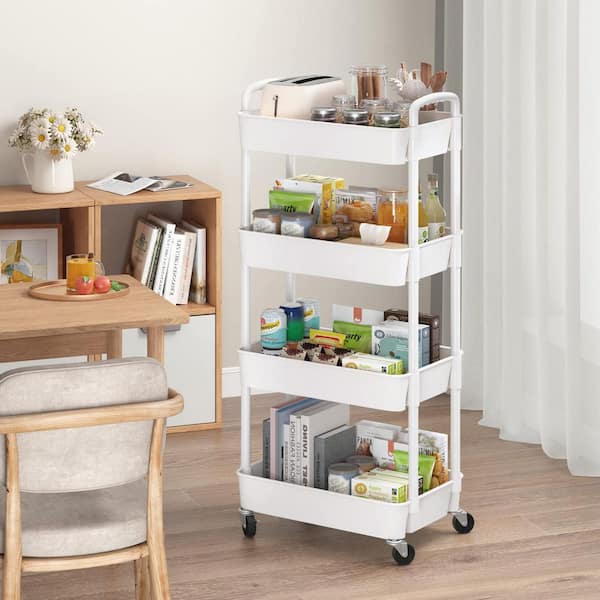 4-Tier Plastic -Wheeled Storage Utility Cart in White ZCart006