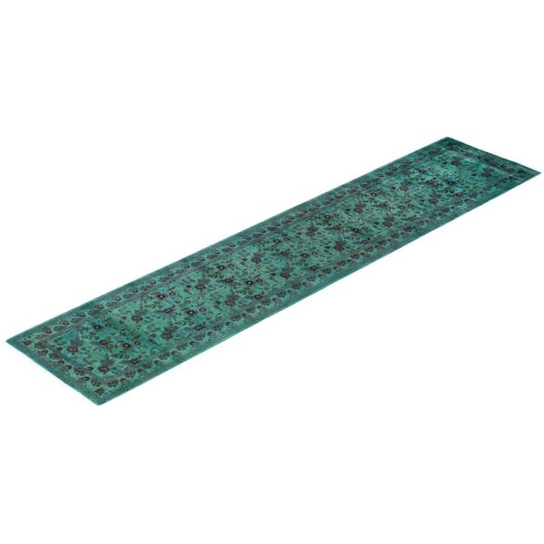 Overdyed Green 3 x 12 Solid Wool Indoor Runner Rug