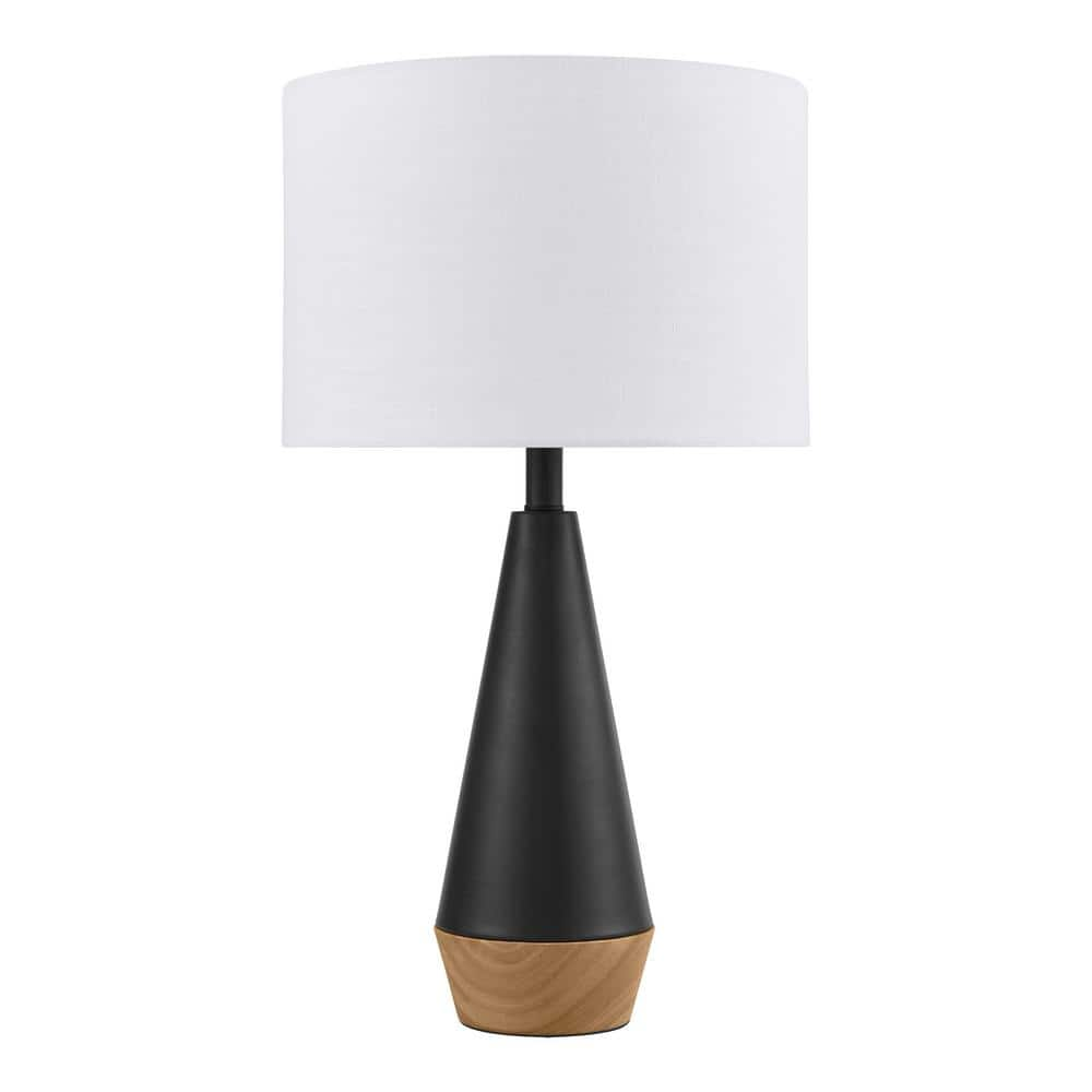 Hampton Bay Keswick 21.25 in. Black and Light Wood Grain Accent Lamp