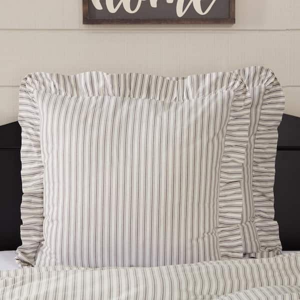 Timeless Ticking Gray Ruffled Fabric Euro Sham