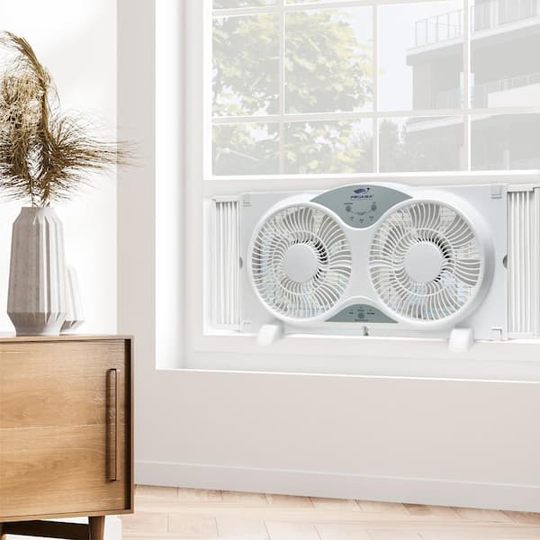 9 in. Reversible Twin Window Fan in White with 3 Speed Control