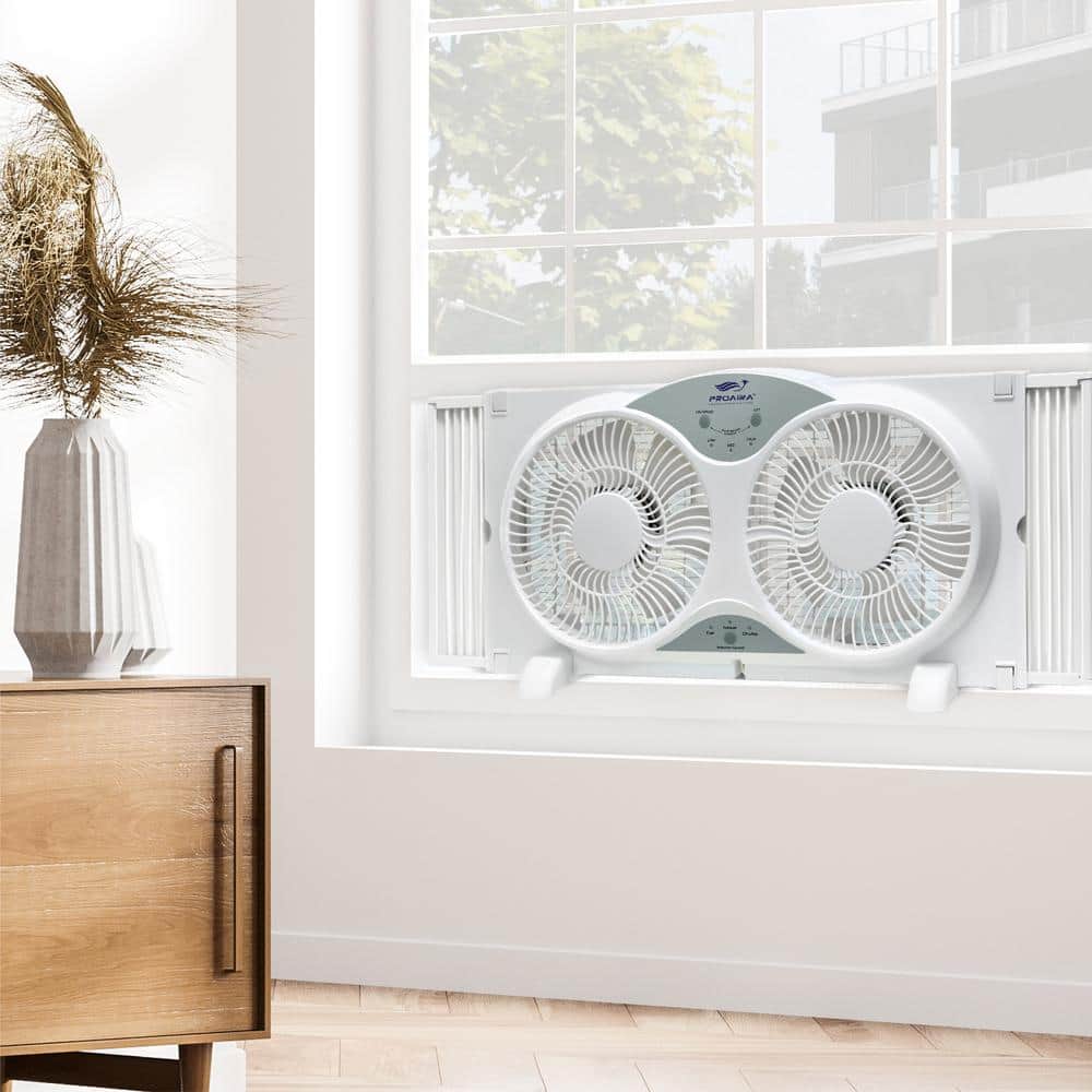 White Polycarbonate Dual Fan Reversible Window Fan with Remote Control