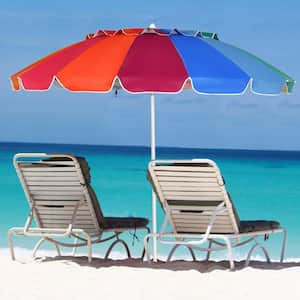 8 ft. Steel Patio Beach Umbrella Sun Shelter w/Sand Anchor and Tilt Air Vent for Garden Beach Backyard in Rainbow