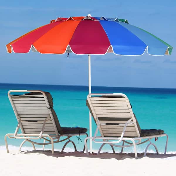 8 ft. Steel Patio Beach Umbrella Sun Shelter w/Sand Anchor and Tilt Air Vent for Garden Beach Backyard in Rainbow