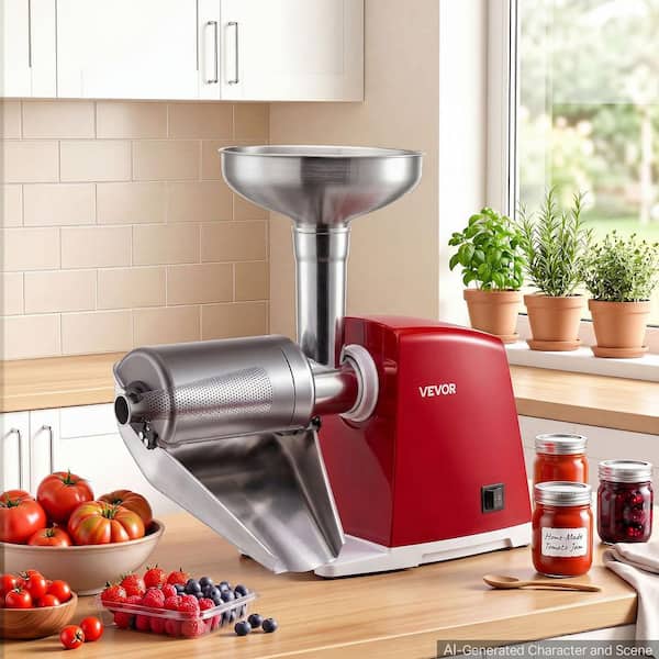 Electric Tomato Strainer 800W Max,Rated Power: 300W, 88 lbs./H, Stainless Steel, 1mm, 1.5mm, 3mm and 6mm Screens, Red