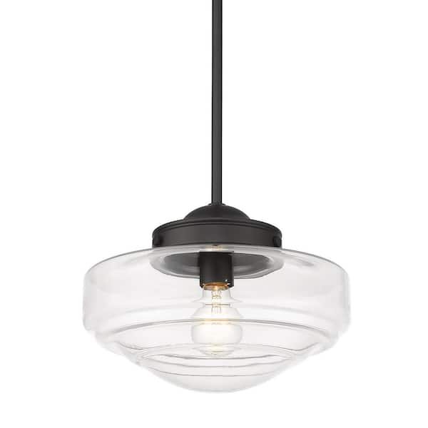 Golden Lighting Ingalls 1-Light Matte Black Medium Pendant with Glass Shade