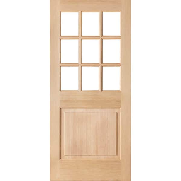 36 in. x 80 in. Modern Farmhouse Universal Handing 9 Lite Clear Glass Window Unstained Hemlock Wood Front Door Slab
