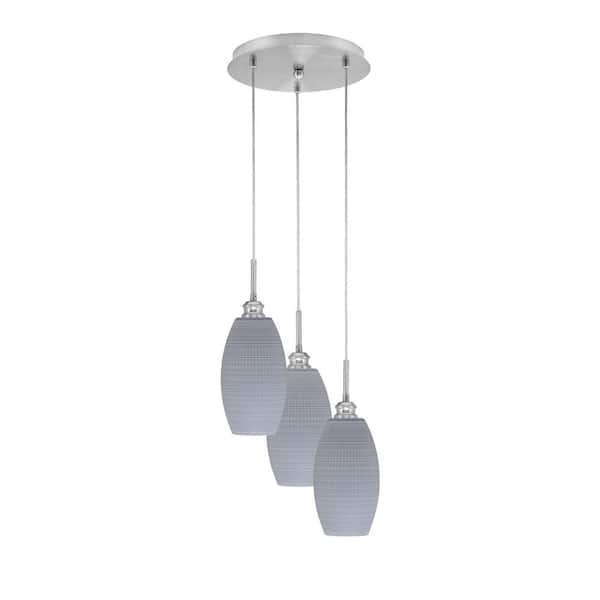 Unbranded Savannah 11.5 in. 3-Light Brushed Nickel Cord Pendant Light Gray Matrix Glass Shade