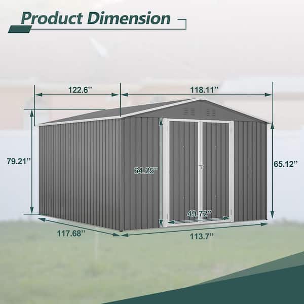 WELLFOR 10 ft. W x 10 ft. D Galvanized Steel Metal Shed with