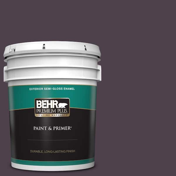 BEHR PREMIUM PLUS 5 gal. #T13-10 Plum Orbit Semi-Gloss Enamel Exterior Paint & Primer