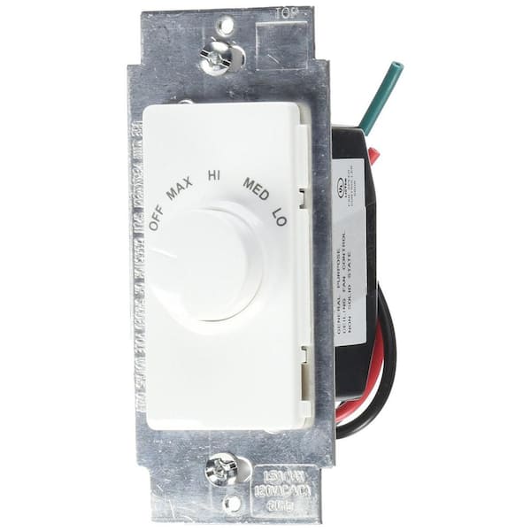 1.5 Amp Decora Single Pole Rotary Step Fan Speed Control, White with Ivory and Light Almond Color Faces Included