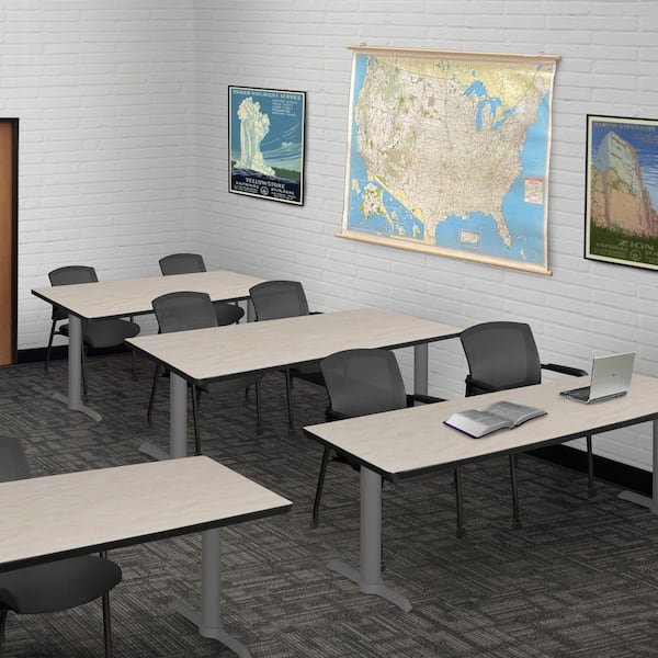 Cain 72 in x 24 in. Maple Table Top T-Base Training Seminar Table Desk, Grey Base and 2 Knight Mesh Chairs
