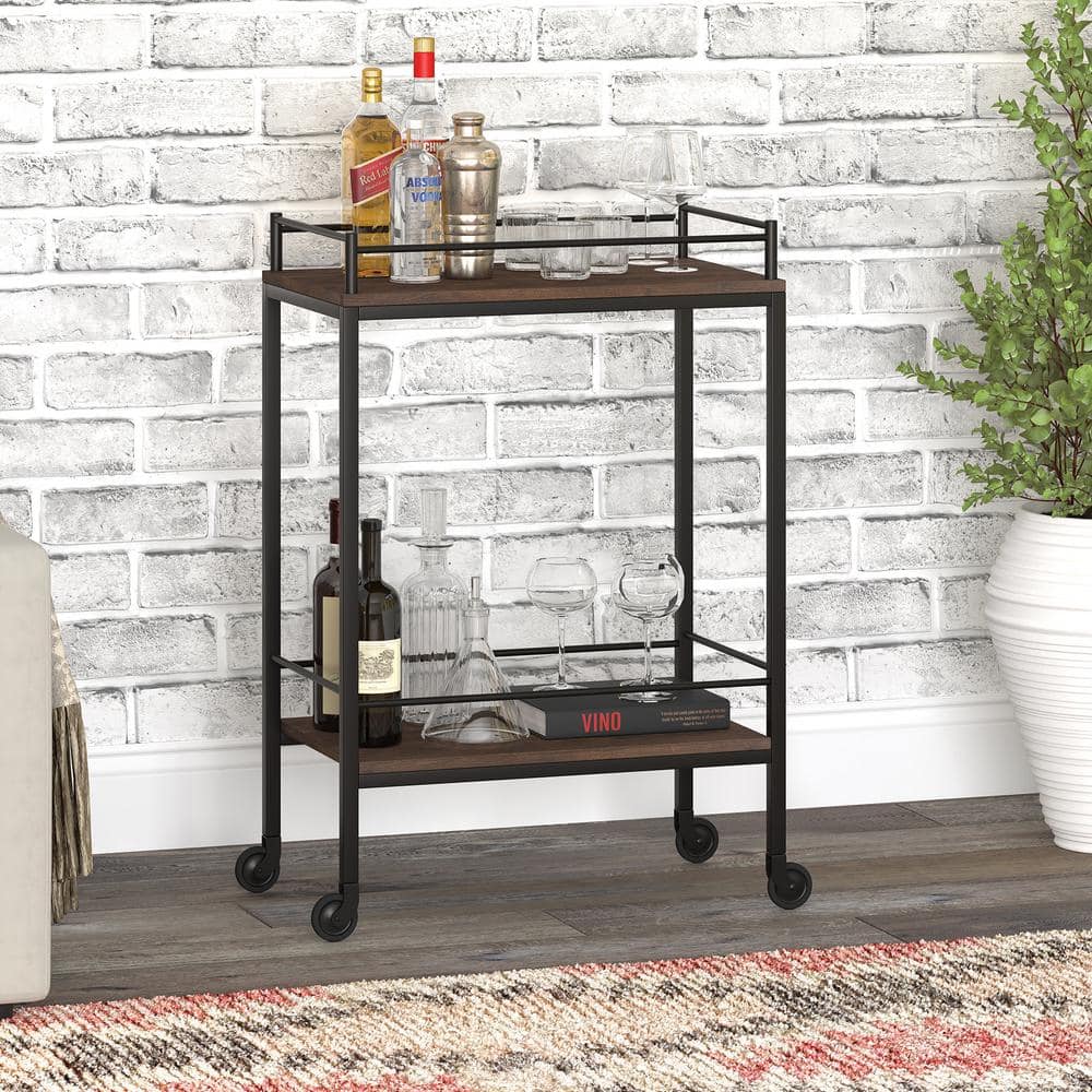 Alder Brown 23" Wood and Metal Bar Cart with Storage